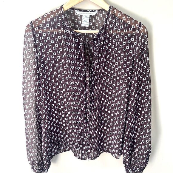 Diane von furstenberg silk geo print button down Sz 2 - Picture 1 of 7